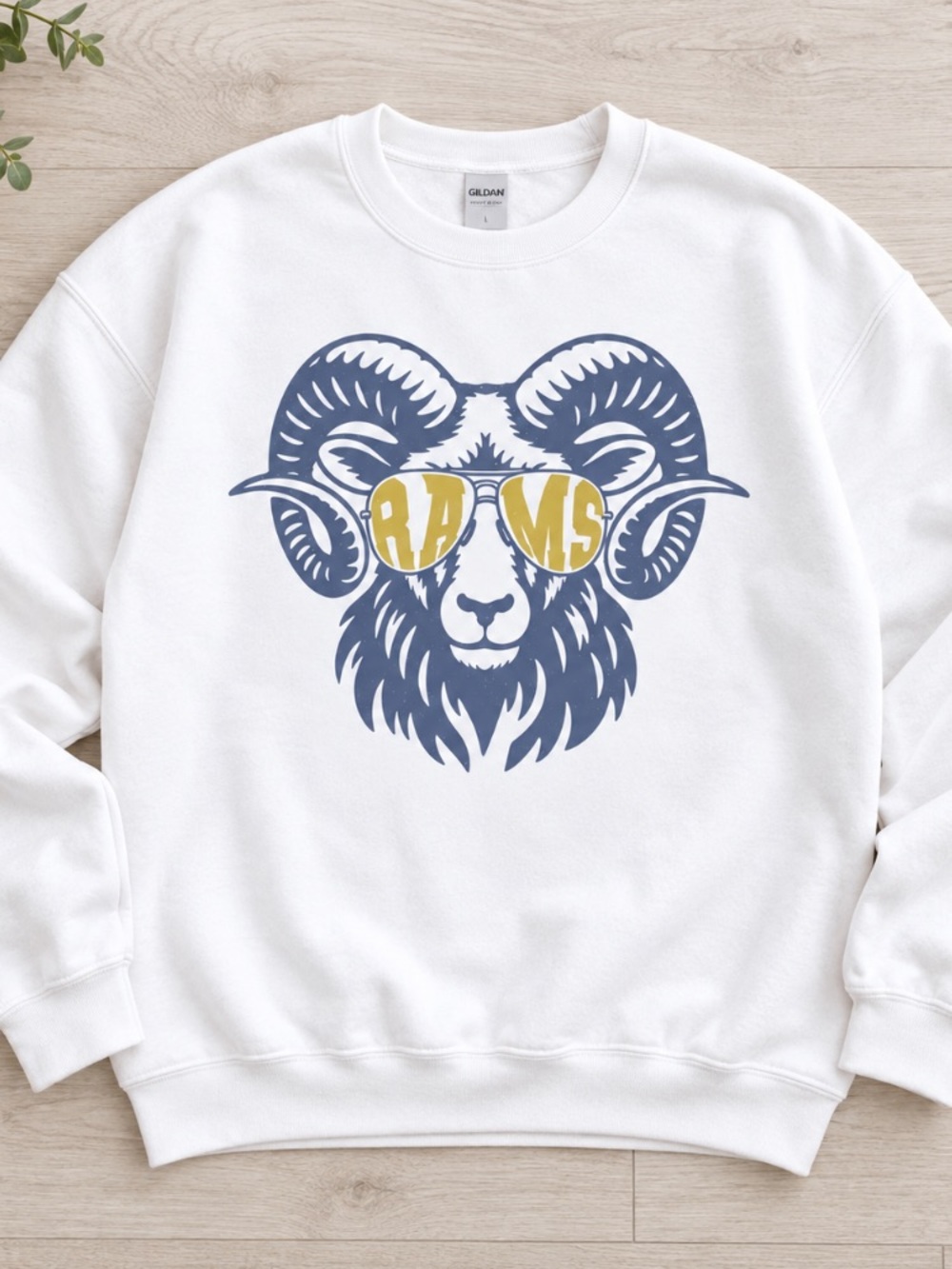 Rams Football Team Ram Horns Sunglasses White Sweatshirt